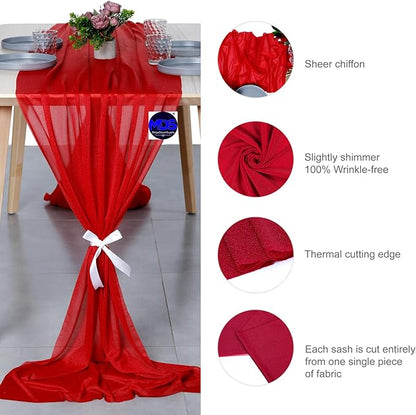 MDS Halloween Chiffon Table Runner - 20 Pack, 29 x 170 Inches, 14ft Each - Sheer Spooky Table Runners for Haunted House Parties, Trick-or-Treat Tables, Witchy Décor, Wedding & Events - Red
