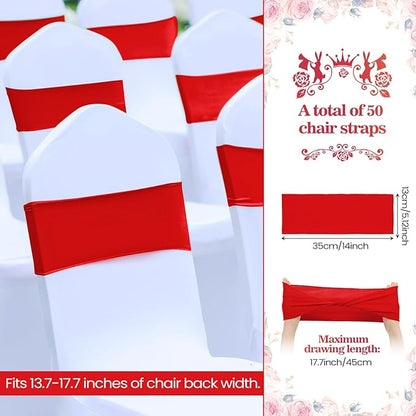Kinlop 50 Pcs Spandex Chair Sashes Bows Chair Bands Slider Sashes for Covers Elastic Bands Ties Without Buckle Decorations for Wedding Party Events Ceremony Birthday(Red)