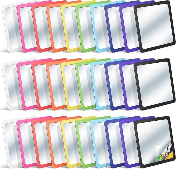 Dandat 30 Pcs Small Mirrors for Kids 6 x 6 Inch Square Shatter Proof Reflector Toddler Glass Plastic Reflector for Classroom DIY Craft Preschool Facial Expression (Rich Colors)