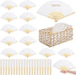 OMISTAR 100 Pcs White Paper Fans, Blank Folding Fan with 2 Storage Baskets, Customizable Wedding Fans, DIY Handheld Fan for Guests, Lightweight Craft Supplies for Party