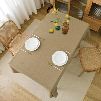 NLMUVW Tan Linen Tablecloth Rectangle, Farmhouse Table Cloth Textured Water Resistant Decorative Table Cover for Cafe Dining Kitchen, 54 x 78 Inch