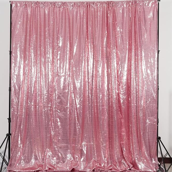 Poise3EHome 6Ft x 8Ft Fuchsia Pink Sequin Backdrop, Glitter Thick Satin Sequin Background Drapes, Sequence Backdrop for Wedding Party Holiday Festival Decor
