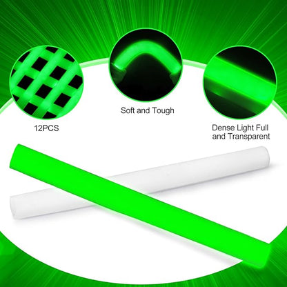 Glow Foam Sticks Bulk, 24 Pcs Green Giant LED Light Up Sticks Flashing Glowing Baton Wands Party Supplies for Wedding, Raves,Concert,Birthday,Christmas, Halloween,Sporting Events