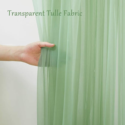 20x10 Green Tulle Backdrop Curtains for Parties, Sheer Backdrop Curtain Wedding Photo Background Drapes for Baby Shower Photography Birthday Party