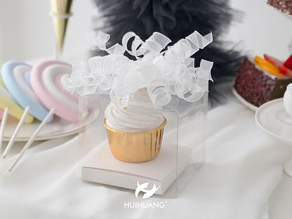 HUIHUANG White Bows for Gift Wrapping Christmas Curly Gift Bows 5 inch x 8 Counts Self-Adhesive Curly Ribbon Bow for Presents, Paper Bag, Party Favors, Wrapping Accessories, Holiday Decor