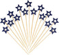Minisland Big Navy Blue Star Cocktail Picks, 5.5 Inch Long Bamboo Fancy Toothpicks for Appetizers, Decorative Independence Day Holiday Party Food Drinks Garnish Fruit Skewer Sticks 50 Counts - MSL433