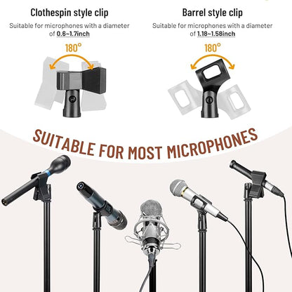 CAHAYA Dual-use Tripod Microphone Stand Boom Arm Floor Mic Stand Portable with Carrying Bag and 2 Mic Clips for Singing Performance Wedding Stage Meeting Live CY0311