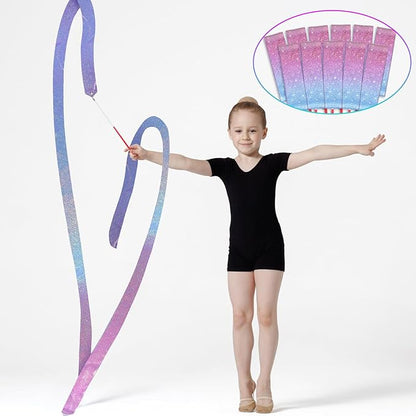 24 Pcs Sparkling Dance Ribbon for Kids Rhythmic Gymnastics Birthday Party Favors Twirling Streamer for Girl Princess Artistic Dancing Outdoor Game Supplies(Gradient Blue Purple)