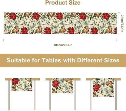 Christmas Table Runner, Seasonal Winter Xmas Holiday Kitchen Dining Table Decoration for Home Party Decor 13x70 Inch