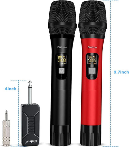 Bietrun Wireless Microphone Dynamic Mic System with Rechargeable Receiver, 1/4" Output, for Karaoke, Church, Speech, Wedding, Party Singing(160 ft Range)-Auto Connect
