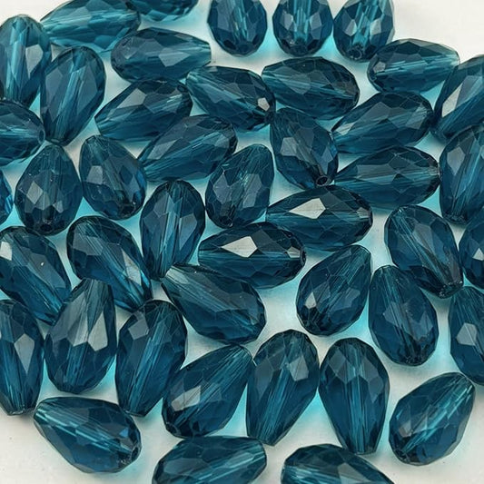 100pcs 8x12mm Teardrop Crystal Glass Beads for Jewelry Making, Faceted Vertical Hole Teardrop Glass Spacer Beads for Wind Chimes Bracelet Earring Necklace DIY Craft(Peacock Blue)