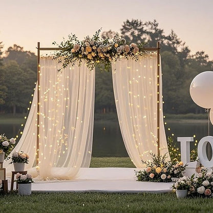 10×10ft Tulle Backdrop Curtains with Lights String - 300LED Fairy Lights Sheer Curtain Backdrop for Weddings Baby Shower and Birthday Party Decorations(4 Panels 5×10ft)