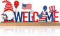 Patriotic/ 4th of July Metal Sign Rustic Table Decor Holiday Tiered Tray Decor with Wooden Base Freestanding Metal Word Sign for Home Tabletop Centerpiece Mantel Shelf Fireplace