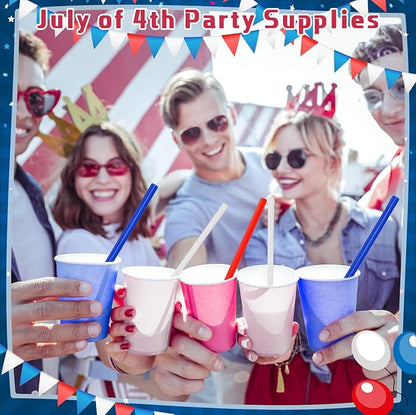 60 Pcs Plastic Straws Red Blue White Star Shaped Straws Patriotic Disposable Drinking Cute Straw for Veterans Day 4th of July Independence Day Party Beverage Cocktail Remembrance Supplies