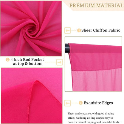 MODFUNS Wedding Ceiling Drapes Hot Pink Ceiling Drapery 5x20ft 2 Panels Sheer Arch Drapery Chiffon Curtain Drapes Tulle Ceiling Fabric Draping Fabric Party Stage Prom Ceremony Decor