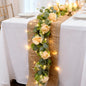 2 Pack 5.9 FT Artificial Flower Garland with Lights, Fake Floral Garland with 12 Roses, White Flower Decorations for Arch Table Centerpieces Backdrop Party Home Wedding Decorations