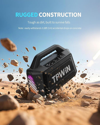 Bluetooth Speaker - 80W Loud Rugged Outdoor Speakers, IPX6 Waterproof, 20H Playtime, Deep Bass, Lightshow, TWS, BT 5.3 Wireless, Portable for Travel Hiking Camping Beach Pool - Black