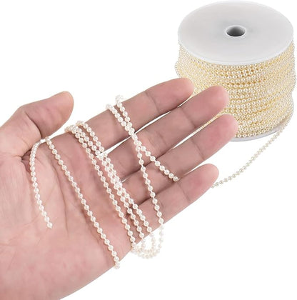 Craft String Pearls 3MM Pearl Bead, 99 Feet Ivory Faux Pearl Garland Spool Roll Strand Wedding Party Decoration