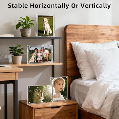 Magnetic Acrylic Picture Frame 4x6 (3-Pack) – Clear Lucite Double-Sided Frameless Photo Display 20mm Thick, UV Resistant with Strong Magnets for Home, Office, and Gift
