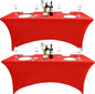 2-Pack 6ft Red Spandex Table Covers for Rectangle Standard Folding Tables - Wrinkle Resistant Stretch Tablecloths - Ultimate Fitted Table Protector for Parties, Trade Shows, Banquet