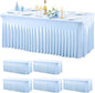 Wish Care 6 Pack Baby Blue Spandex Table Clothes for 8 Foot Rectangle Tables, 8FT Wrinkle Free Fitted Tablecloths Ruffles Design Table Cover for Party, Banquet, Wedding and Events