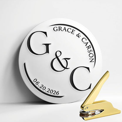Custom Wedding Embosser, Personalized Embosser for Envelope, Invitation Card and Napkin, Steel Seal Embosser for Name, Monogram and Initials, Custom Logo Embosser (Wedding)