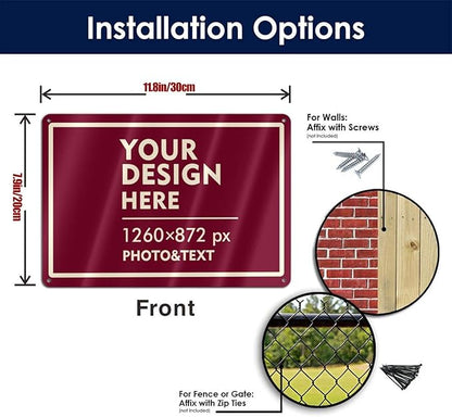 Custom Signs Outdoor Metal Sign - 12 x 8 Customized Personalized Aluminum for Office, Home, Business, Decor, Road Signs, Rust-Proof (Ivory Text Box)