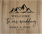 Andaz Press Large Wooden Welcome Sign for Wedding, Rustic Welcome Sign 16" x 20" Custom Names Mountain Woodland Wedding Signage English Oak MDF Wood Finish Wedding Reception Indoor Outdoor Signs