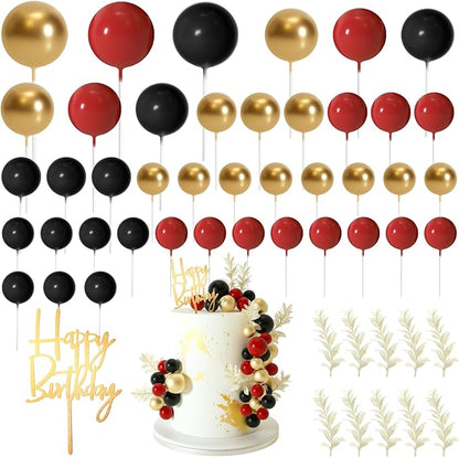 MIAHART Ball Cake Toppers Boho Grass Cake Topper Ball Cake Insert Decoration for Birthday Wedding Baby Shower Party Decorations Boho Themed Party Supplies (Red,black,gold)