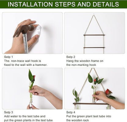 YIBOT Propagation Stations,3 Tiered Wall Hanging Terrarium with Wooden Stand,Mini Glass Test Tubes Vase,Propagation Tubes for Hydroponic Cutting Home Garden Office Decor Plant Lover Gift