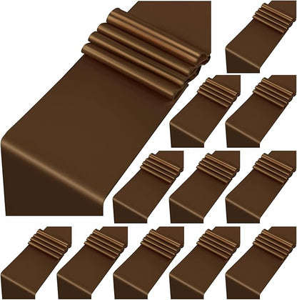 12 Pack Brown Satin Table Runner 12 x 108 inch Long Premium Smooth Table Runner for Wedding, Banquets, Birthday, Party, Graduation, Engagements,Table Runners fit Rectangle and Round Table
