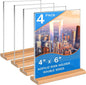 Kersally Acrylic Sign Holder 4 x 6, 4 Pack Double-Sided Clear Table Display Stands with Wood Base,Vertical Acrylic Frame Menu Flyer Paper Holder for Stores, Restaurants, Hotels, Office, Show Fair