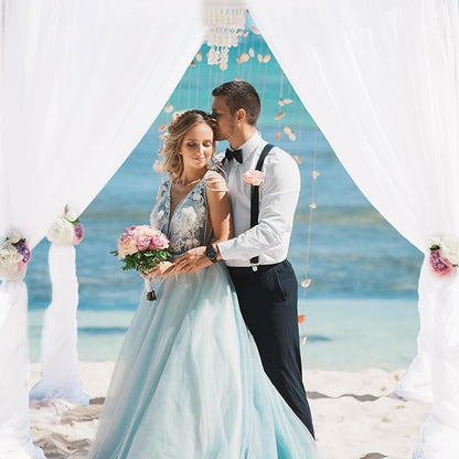 VOK White Wedding Arch Draping Fabric Chiffon Fabric, 29in x 18Ft 2 Panels Sheer Chiffon Outdoor Curtain for Wedding Ceremony Birthday Party Decoration (White,2 Panel)