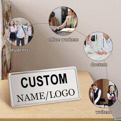 Custom Name Tags ID Badges with Logo Name Personalized Name Badges Name Tag ID Badges with Pin Backing Customizable Name Tags for Business Offices Stores Restaurant, 1.5x2.8 in, 200PCS