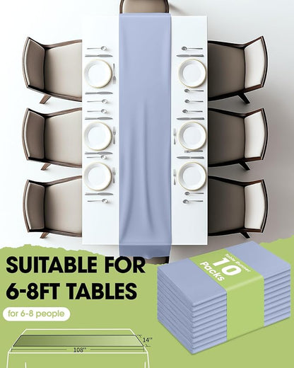Pureegg Dusty Blue Plastic Table Runners - 10 Pack, 14'' x 108'', Water Resistant & Disposable Centerpiece Decorations for Table Cloth, Wedding, Birthday, Holiday, Baby Shower, Party, Home Decor
