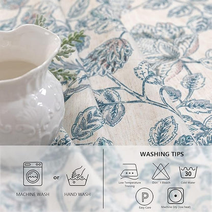 MYSKY HOME Waterproof Tablecloth Rectangle 60x84 Inch Rustic Burlap Tablecloth Spring Floral Linen Table Cover Farmhouse Decoration Rectangle/Oblong for Holiday, Dinner, Indoor and Outdoor Use, Blue