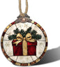 Stained Glass Christmas Decorations, Red Gift with Gold Ribbon Suncatcher for Window Christmas Tree Hanging Ornaments Retro White Sun Catcher Xmas Decor Gifts for Women Men Mom Nana Friend