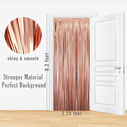 GOER 3.2 ft x 9.8 ft Metallic Tinsel Foil Fringe Curtains for Party Photo Backdrop Wedding Decor (4 Pcs,Matte Rose Gold), One Size