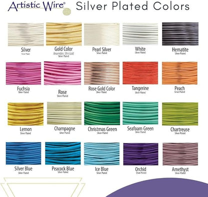Artistic Wire, 28 Gauge Silver Plated Tarnish Resistant Colored Copper Craft Jewelry Wrapping Wire, Pearl Silver, 40 yd
