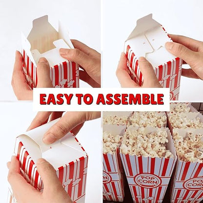 ZEEGO0 50-Pack Popcorn Boxes Bulk, Sturdy and Durable Popcorn Bucket, Large Capacity Containers, Bowl & Cups, Convenient Movie Night Supplies, Perfect for Families, Parties, Carnivals