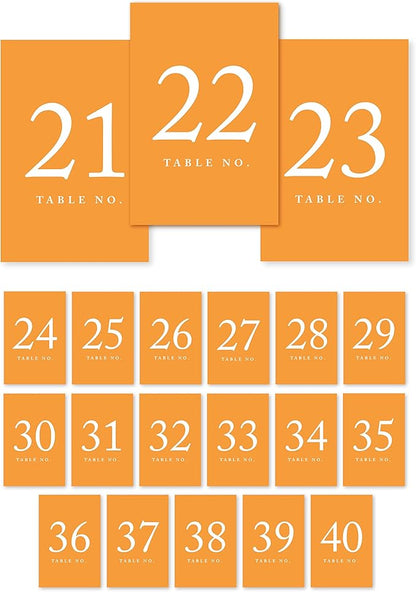 Andaz Press Orange Wedding Table Numbers 21-40, 4x6-Inches Table Number Cards For Wedding Reception Table Number For Seating Chart For Wedding Reception, Restaurant, Classroom, Boda