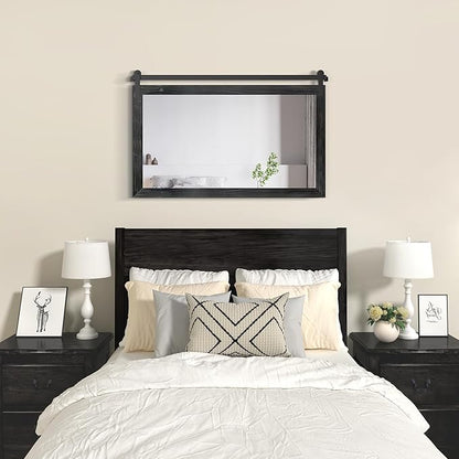 COGOOD Farmhouse Bathroom Mirror - 49 x 30 Rustic Wood Framed Wall Barn Door Mirror for Entryway, Living Room, Entryway Wall Decor (Black)