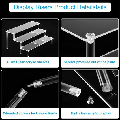 Large Acrylic Display Risers, Perfume Stand Organizer, Clear Acrylic Shelf Risers for Display Stands for Food, Tabletop Use, Amiibo Funko POP Figure, 3 Tier Clear Cupcake Stand Risers