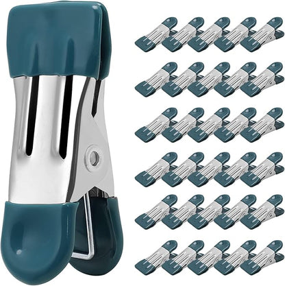 Clothes Pins Heavy Duty 30 Pack - 2.17 Inch Metal Chip Clips, Clothespins for Photo Drying Clothesline Laundry Sock, Bag Clips for Food Kitchen Stainless Steel with Rubber, Dark Green