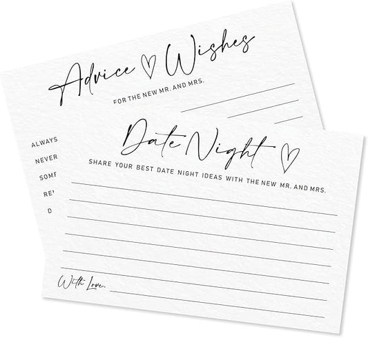 Advice & Wishes Card Set - Minimalism White - 15 Advice & Wishes Cards & 15 Date Night Cards Cards For New Couple, Newlyweds, Engagement, Wedding Party Favor & Supplies - B01