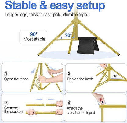 EMART Backdrop Stand, 20x7ft(WxH) Large Adjustable Background Support System with 308° Angle Rotatable Connector, 8 Clamps, 3 Sandbags and Carry Bag for Paties, Wedding, Photography -Titanium Gold