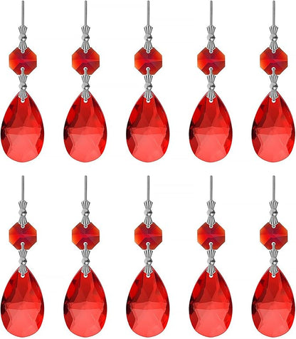 10pcs Crystal Prisms Chandelier Red Ornament Pendants Rainbow Maker 38mm Drop Prism Hanging Prisms for Wedding Party Chrismtmas Decoration DIY Jewelry