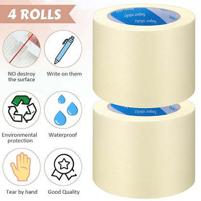 Masking Tape Bulk General Purpose Masking Painting Tape 55 Yards for Painting Home Office School Stationery Arts Crafts Basic Use, Easy Removal(4 Rolls,4 Inch)