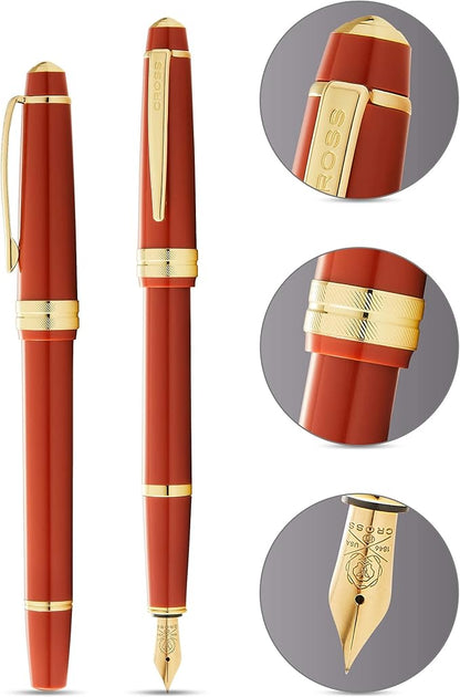Cross Bailey Light Refillable Fountain Presented in a Everyday Gift Box - Medium Point, Black Ink, Polished Amber