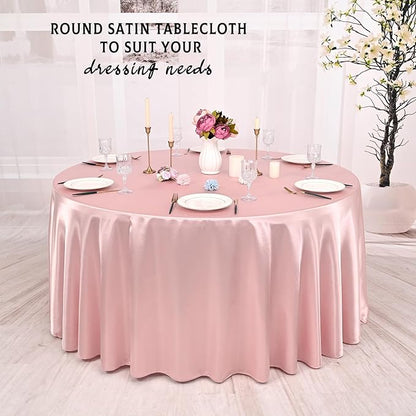 6 Packs Satin Tablecloth 120 Inch Rose Gold Round Table Cloth Silk Tablecloth Smooth Fabric Overlay Satin Table Cover Decoration for Wedding Party Banquet Events